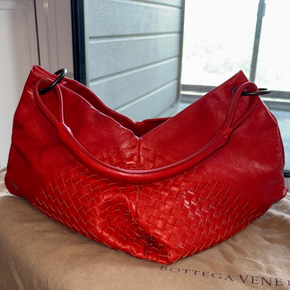 Bottega Veneta Red Woven Leather Hobo Bag